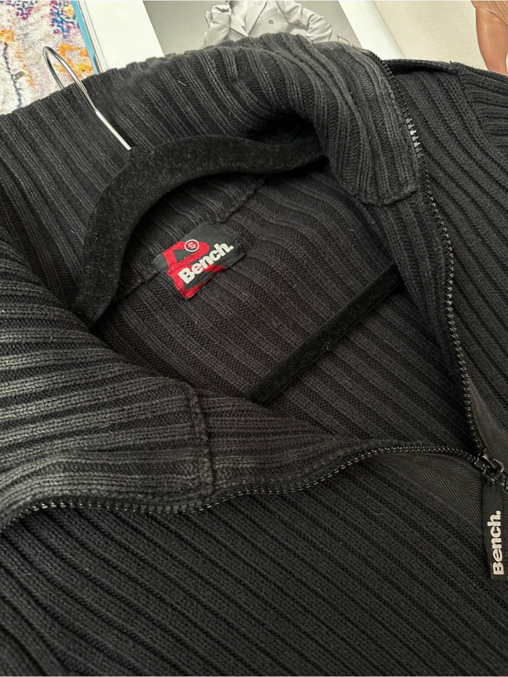 Bench Black Ribbed Zip-Up Bomber Jacket - Picture 5 of 16